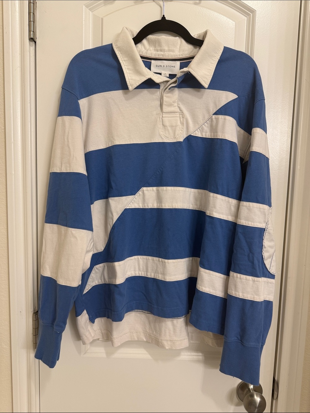 Sun + Stone Blue and White Striped Rugby Polo